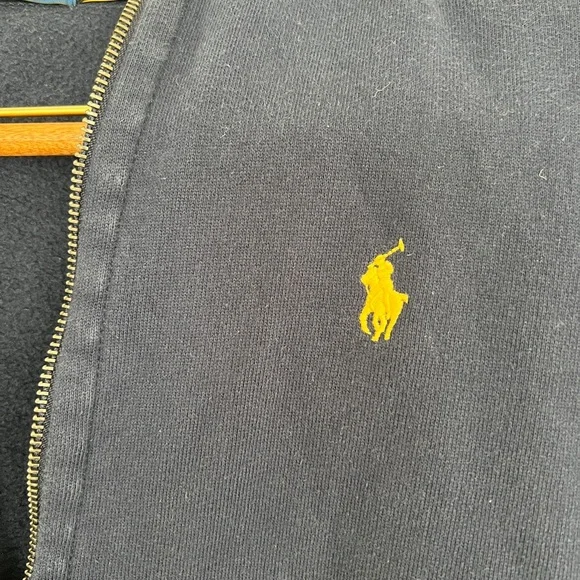 Ralph Lauren Navy Zip-Up Hoodie Small Yellow Polo Logo - Picture 3 of 7